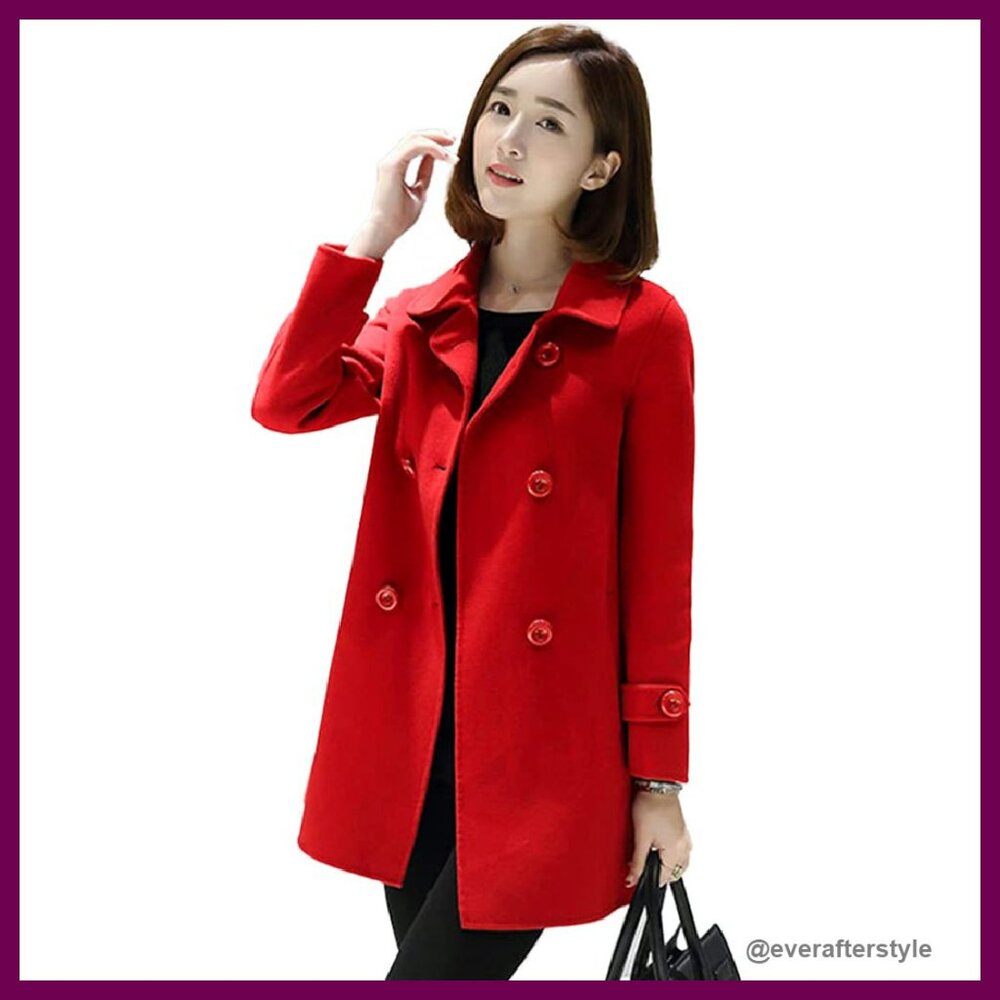 Wool Peacoat Trench Coat Classic Double Breasted Elegant Fall Winter Wear
